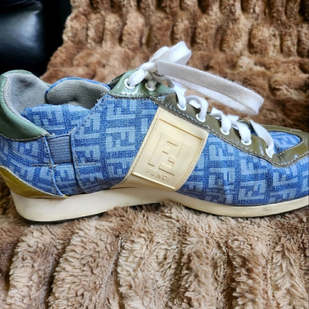 Authentic Fendi FF Logo Blue Canvas and Leather Women's  Sneakers - Picture 8 of 12